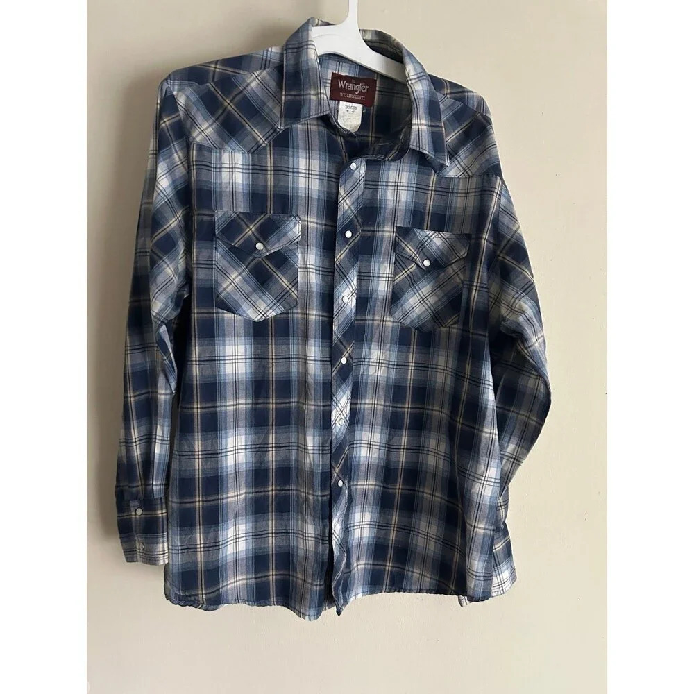 Wrangler Men’s Western Shirt, pearl snap buttons XL Blue